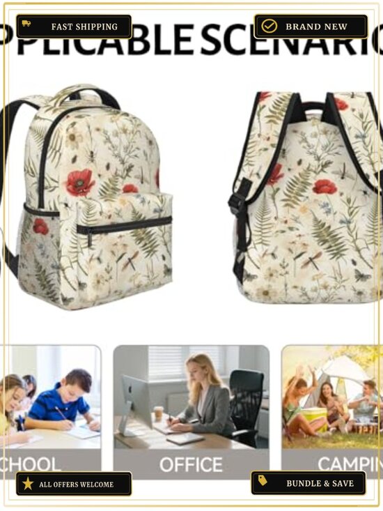 Vintage Floral Chicken Backpack for Women Girls Laptop Travel Camping Hiking main image 5